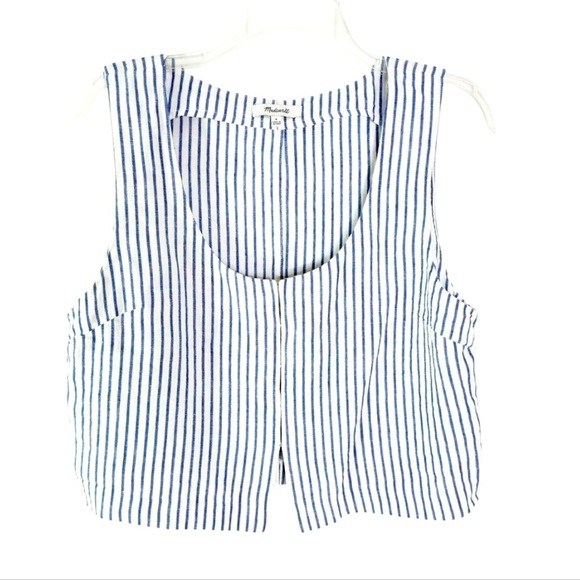 Madewell 100% Linen Scoopneck Stripe Crop Tank in Bluestone Size M - Picture 6 of 12